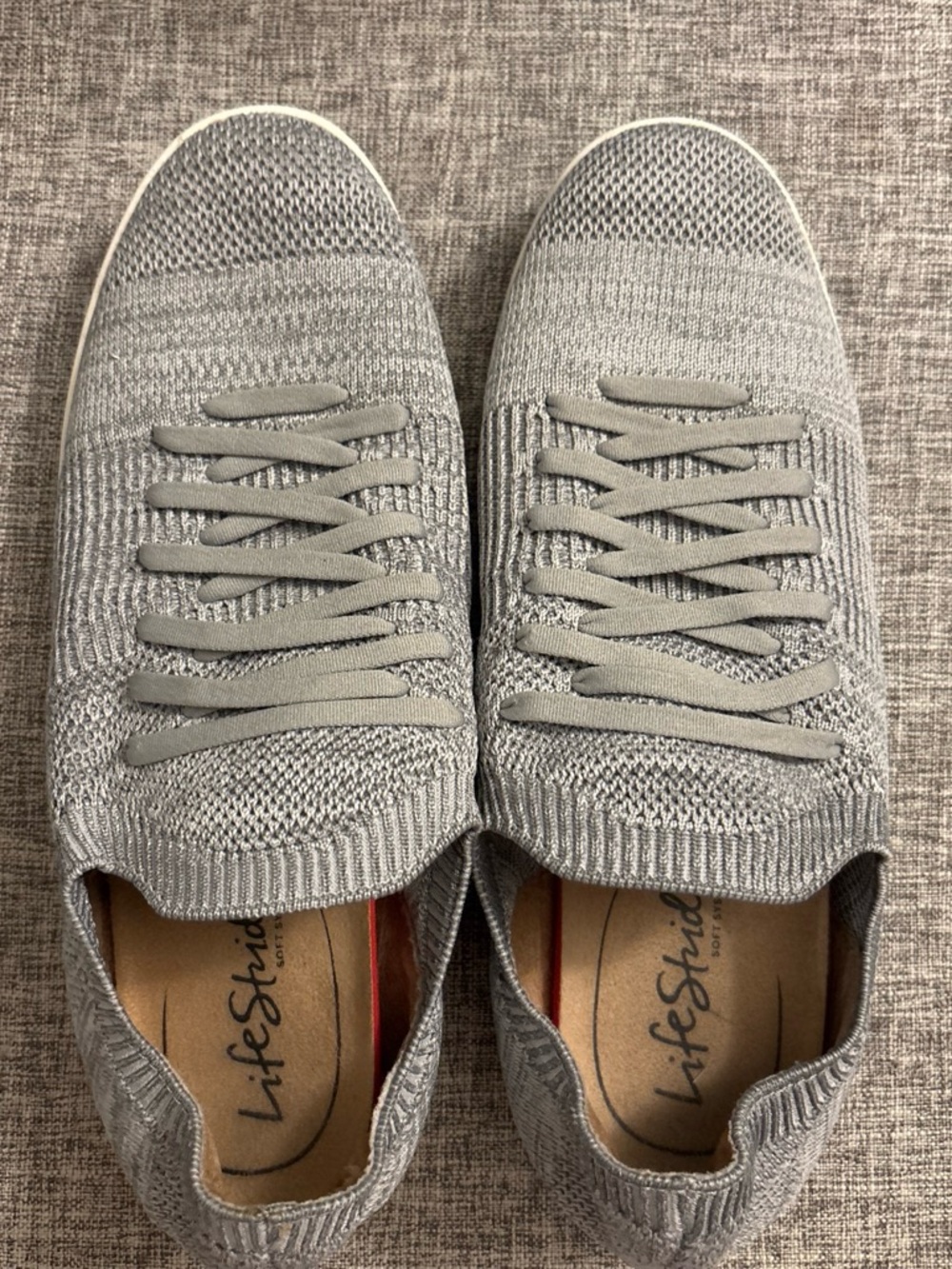 Life Stride Women’s Light Gray Knit Slip-On Sneakers